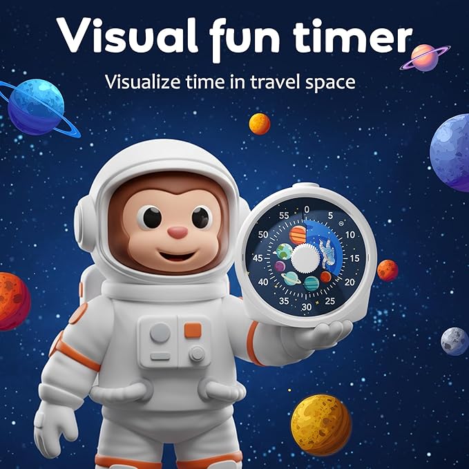 BellMan Visual Timer with Pause Button, 60 Minute Countdown Mercury Timer for Kids and Adults with Silent Operation, Study and Meetings Time Management Tool, Design for Home, Office and Gift,Astronaut