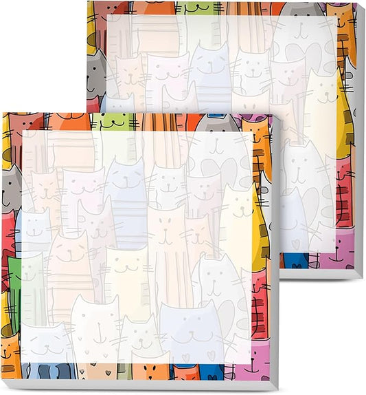 Sticky Notes, 2 Pads, 3x3 inches, Cute Colorful Fun Self-Stick Note Pads, Easy Post, Strong Adhesive Notepad Cartoon Cats