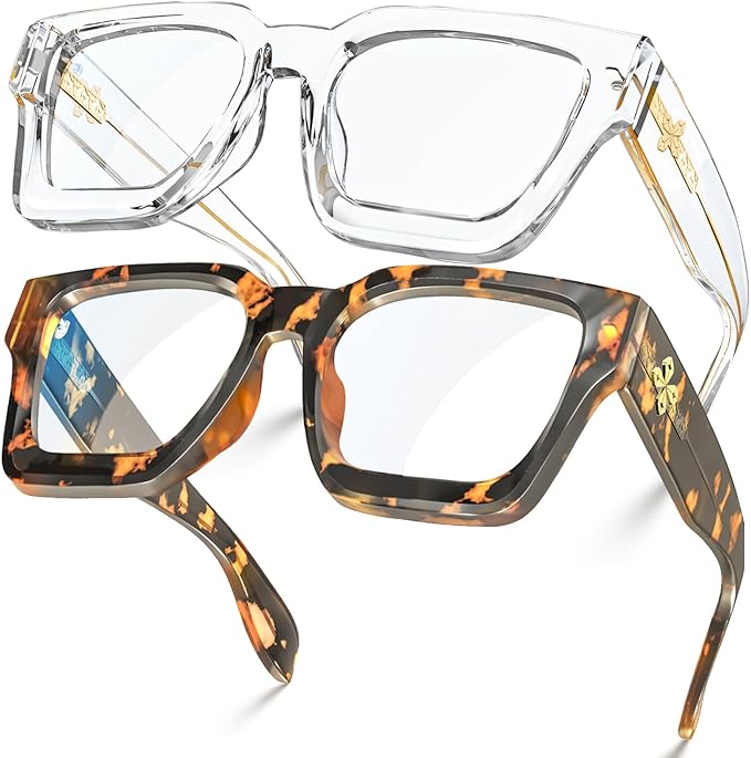 VISOONE 2 Pack Blue Light Blocking Glasses Rectangle Frame and Chic Preppy Look for Women Men RIVER