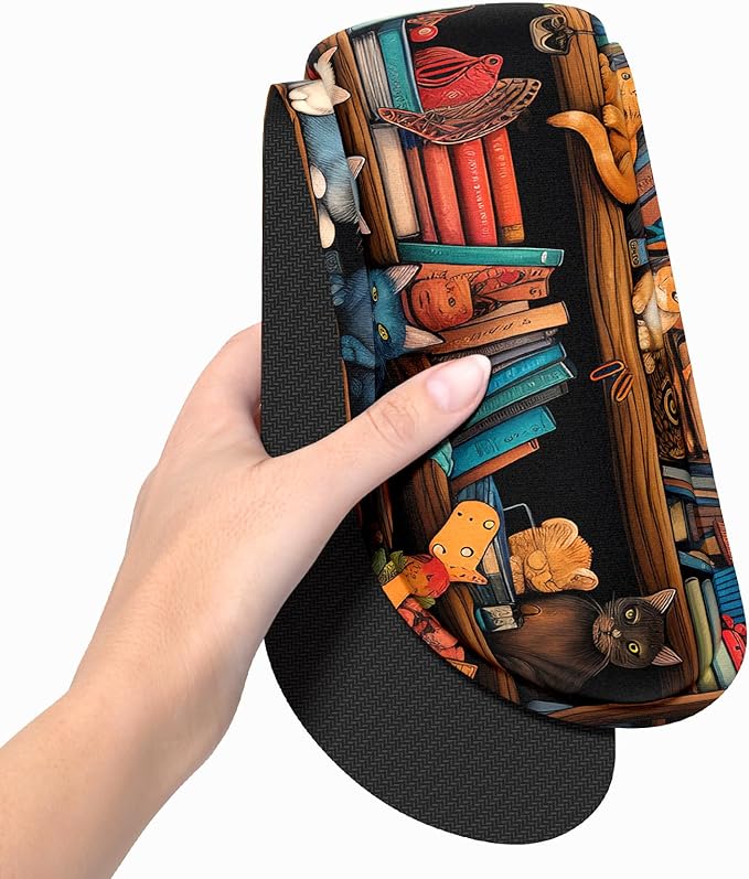 Dapesuom Enlarge Keyboard Wrist Rest, Memory Foam Wrist Cushion for Desk Mats Support, Cute Typing Pain Relief Keyboard Mouse Pad Rests Set with Non-Slip Base for Gaming Laptop Computer, Library Cats