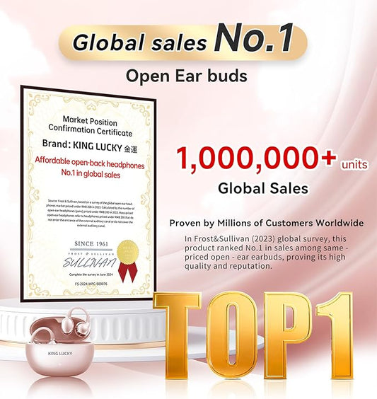 King Lucky Clip on Earbuds Open Ear Wireless Bluetooth 5.4 Headphones with Mic,50H Play,Noise Cancelling,Waterproof,Sports Ear Buds,Comfortable for Small Ears & Glasses Wearers,Workouts (Pink)