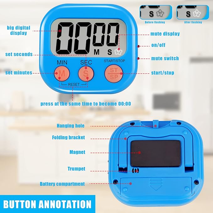 6 Pack Multi-Function Electronic Timer - Magnetic Digital Timers Big LCD Display The Loud/Silent Switch Countdown Timer Extensively Use in Break Time, Cooking,Gym, Meeting, Classroom