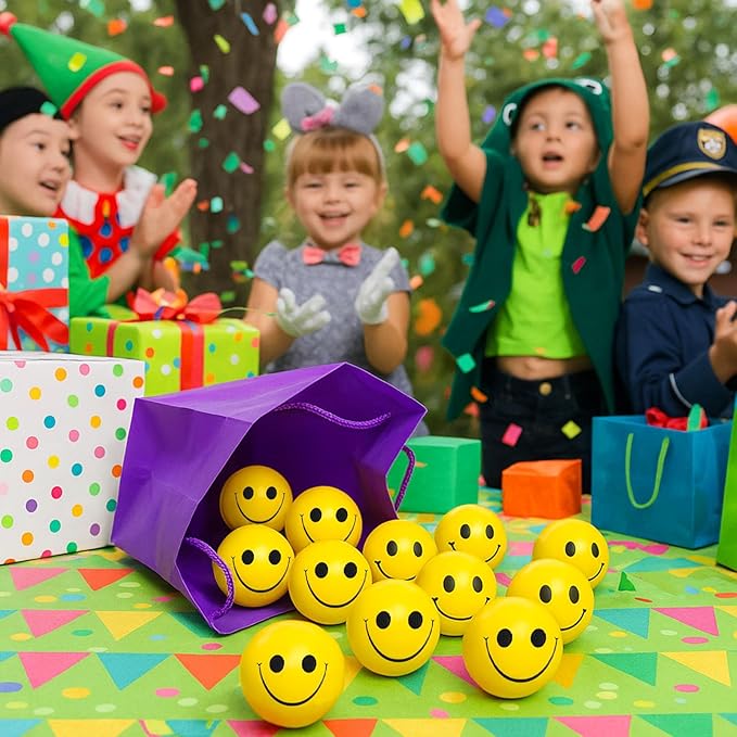 LovesTown Face Stress Balls, 2inch Funny Squeeze Balls 12PCS Yellow Smile Balls Mini Stress Relief Balls for Kids Adults School Carnival Reward Party Bag Gift