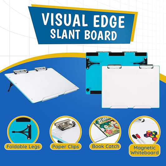 Slant Board for Writing - Adjustable Magnetic Whiteboard & 22° Angle Ergonomic Desk for Reading, Writing, & Drawing for Students, Teachers – Ideal for Posture, Study, & Orientation – Blue
