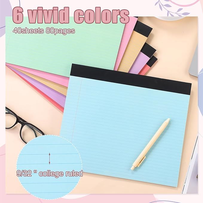 Lincia 12 Pcs 11" x 9.5" Legal Pads College Ruled Notepad Landscape Notebook Horizontal Lined Notebook 80 Gsm Assorted Colors Paper Pastel Writing Pads for School Office, 40 Sheet (Candy Color)