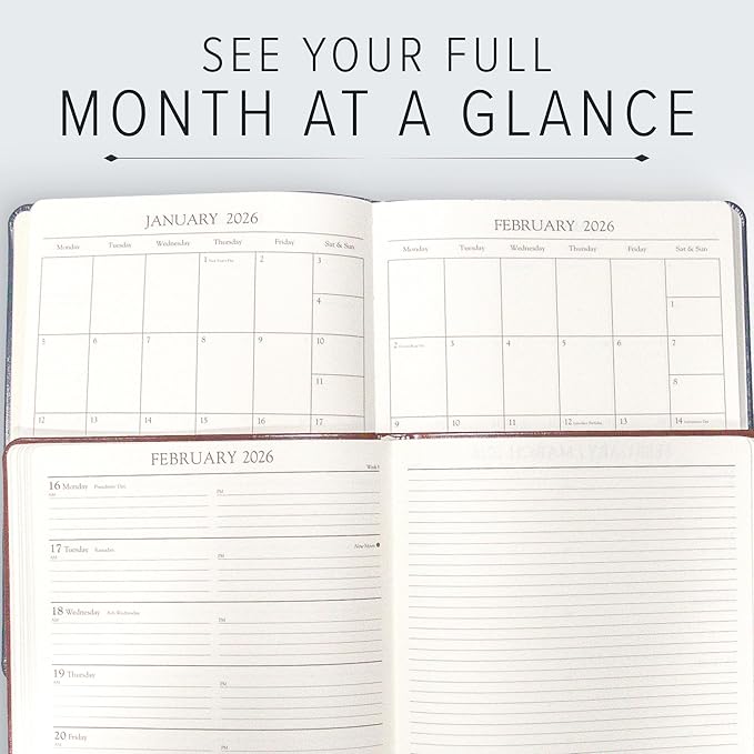 Gallery Leather Academic Planner 2025-2026, Teacher and Student Weekly Monthly Planner, Elegantly Bound Calendar with Gold-Gilded Page Edges, 18 Months - Floral Espresso - 9x7"