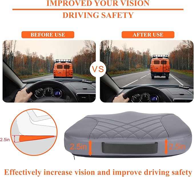 kingphenix Premium Car Seat Cushion, Memory Foam Driver Seat Cushion to Improve Driving View- Coccyx & Lower Back Pain Relief - Seat Cushion for Car, Truck, Office Chair (Gray)