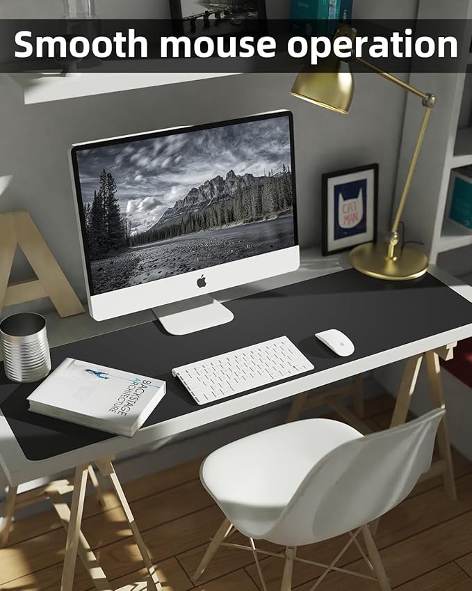 Extra Large Desk mat, Leather Desk Pad Protector,Office Desk Mat,Mouse Pad, Non-Slip Desk Blotter, Laptop Desk Pad, Waterproof Desk Writing Pad for Office&Home (Black, 55" x 17")