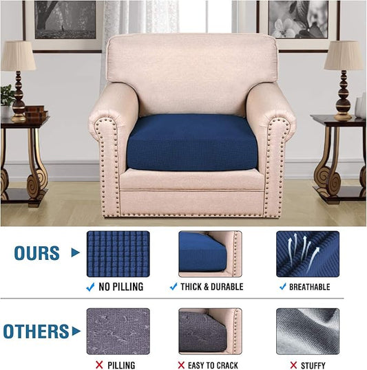 H.VERSAILTEX High Stretch Individual Seat Cushion Covers Sofa Slipcovers Couch Cushion Covers Sofa Covers Featuring Jacquard Textured Twill Fabric (1 Pack for 1 Cushion Chair, Navy, Small)