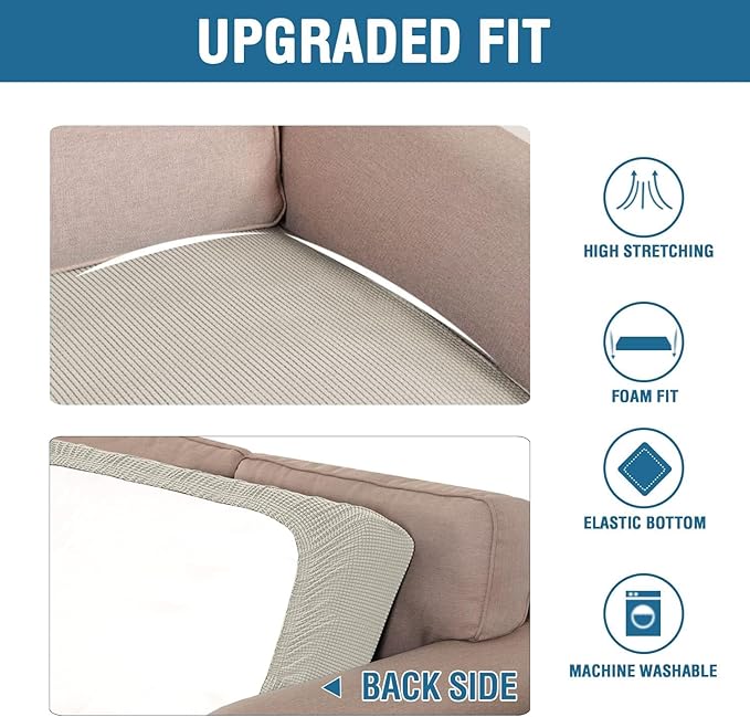 H.VERSAILTEX Super Stretch Individual Seat Cushion Covers - Sofa & Couch Cushion Slipcover Sets - Thick Jacquard Textured Twill Fabric (3 Piece XL Sofa Cushion Covers, Island Fossi)