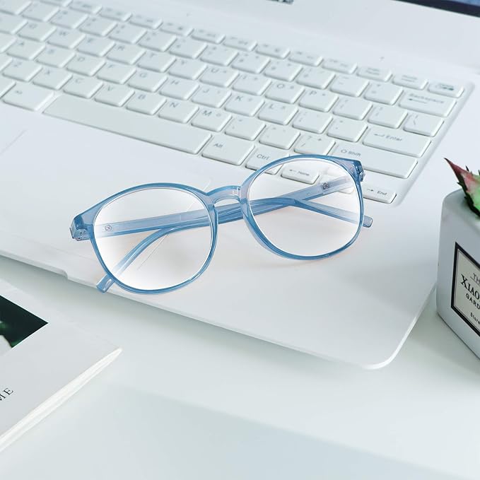 VisionGlobal Blue Light Blocking Glasses for Women/Men, Anti Eyestrain, Computer Reading, TV Glasses, Stylish Square Frame, Anti Glare(Clear Blue,+1.25 Magnification)
