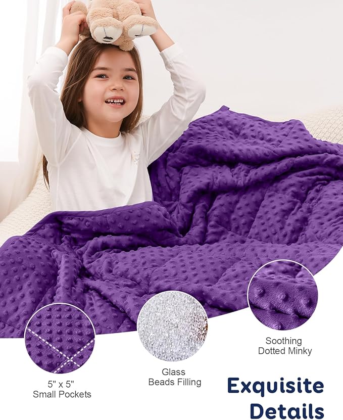 Kivik 3 lbs Weighted Blanket, Cooling Soft Minky Dotted Heavy Blankets Throw for Better Relaxing & Sleeping, Machine Washable, 36 x 48 Inches, Purple
