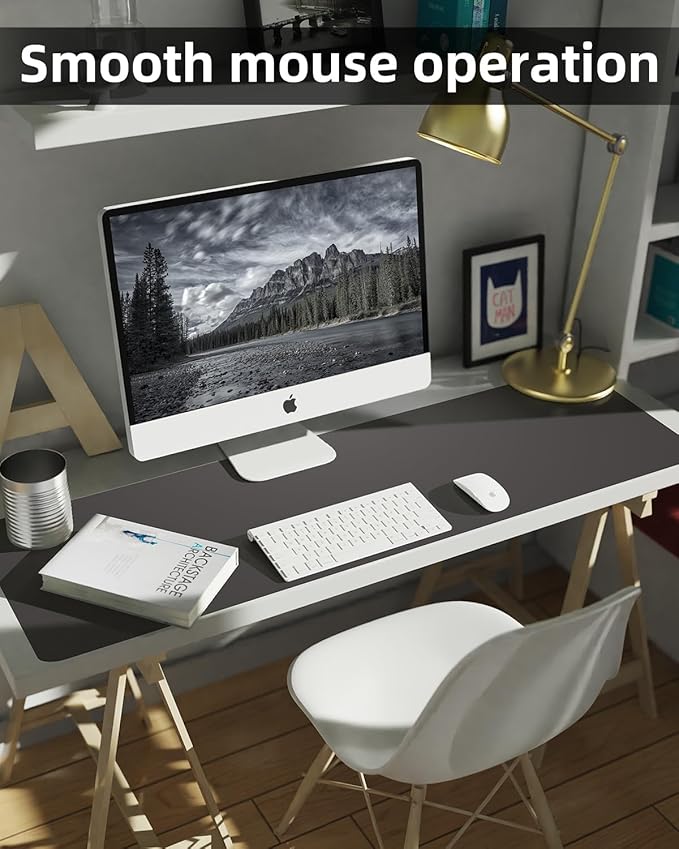 Leather Desk Pad Protector,48"x 17"Desk Mat Large, Mouse Pad, Non-Slip PU Leather Desk Blotter,Waterproof Desk Pad for Office/Home(Dark Grey)