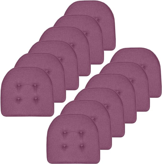 Sweet Home Collection Chair Cushion Memory Foam Pads Tufted Slip Non Skid Rubber Back U-Shaped 17" x 16" Seat Cover, 12 Count (Pack of 1), Purple
