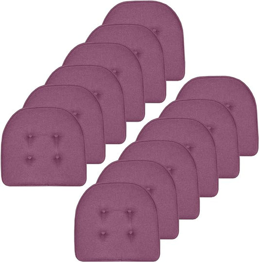 Sweet Home Collection Chair Cushion Memory Foam Pads Tufted Slip Non Skid Rubber Back U-Shaped 17" x 16" Seat Cover, 12 Count (Pack of 1), Purple