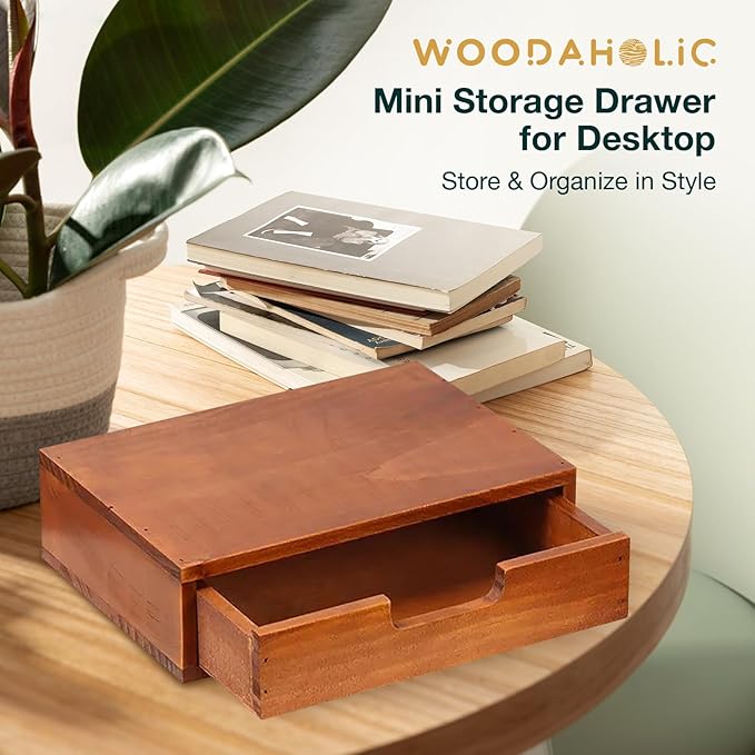 Single Drawer Desktop Storage Organizer in a Modern Wood Design (9.8”x6.9”x 2.8”) Wooden Stackable Drawer Unit - Single Monitor Riser (1-Pack)
