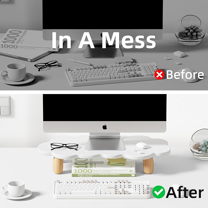 Monitor Stand Riser,Sheep-Shaped Sturdy Wood Computer Monitor Riser, Laptop Monitor Stand, Multi-Purpose Desktop Organizer Riser for Computer, Laptop, Printer, TV,,White