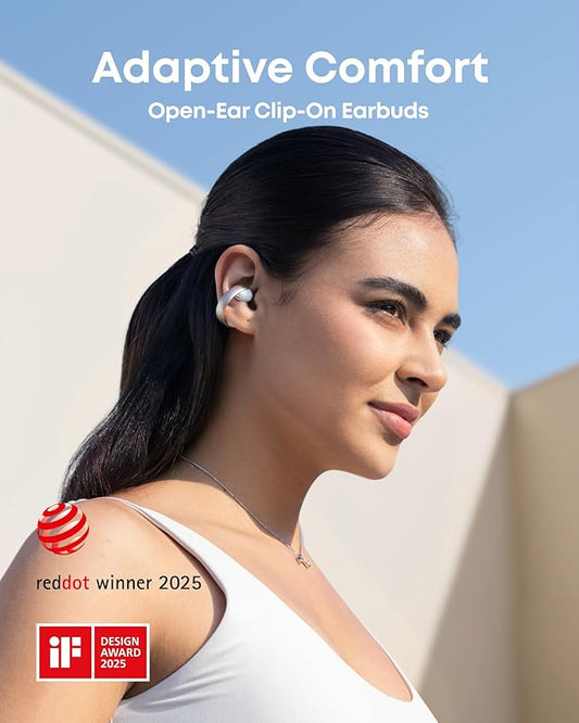 Soundcore AeroClip by Anker, Open-Ear Earbuds, Clip-On Headphones, Adaptive Comfort, Clear Calls with 4 Mics and AI, Stable Fit, 12mm Drivers for Powerful Bass, Hi-Res, Open-Ring Design