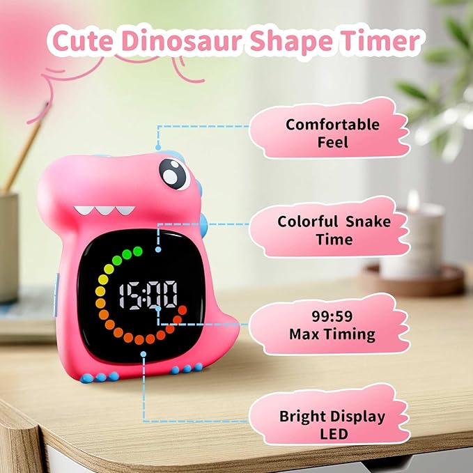 Visual Timer for Kids Toddler Timer Visual Countdown Pink Dinasuor Design Timers for Classroom Home Study Playing