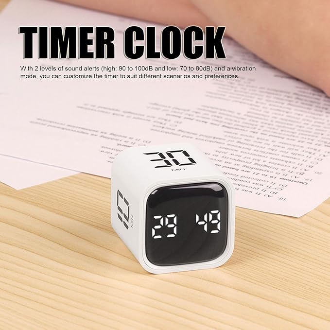 Gravity Cube Timer, Productivity Sensor Flip Kitchen Large LED Display Adjustable Sound Alarm Vibration High Low Volume Custom Modes Kids Study Students Office Exercise Skincare