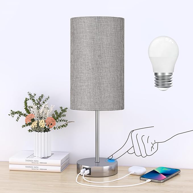 AKASUKI 18Inch Table Lamp with Dual Charging Station, 3 Way Dimmable Touch Lamp for Bedroom, Living Room, Office(LED Bulb Included)