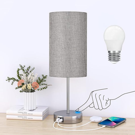 AKASUKI 18Inch Table Lamp with Dual Charging Station, 3 Way Dimmable Touch Lamp for Bedroom, Living Room, Office(LED Bulb Included)