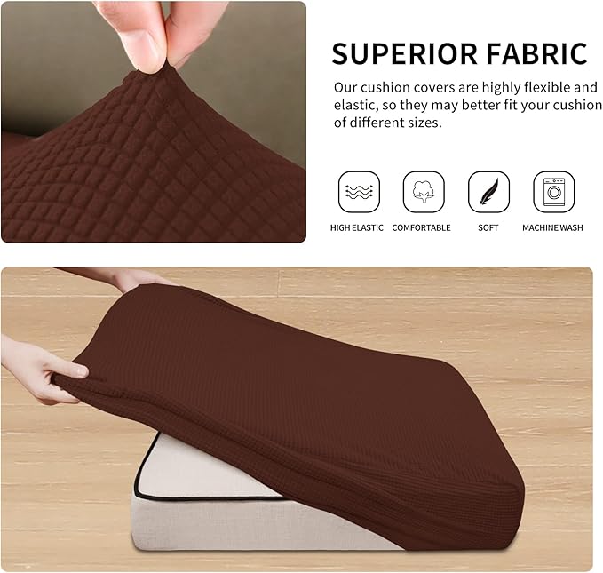 Easy-Going Stretch Individual Loveseat Couch Cushion Cover Sofa Cushion Furniture Protector Sofa slipcover Soft Flexibility with Elastic Bottom (2-Piece Loveseat Cushion Cover, Coffee)