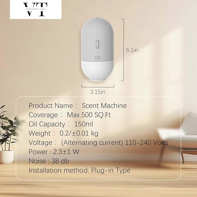 Essential Oils Diffuser Waterless Scent Diffuser, Smart APP Bluetooth Control,Wall Mounted, with Fragrance Oil, Cover Up to 500 SQ.FT for Room Home and Office, Quiet and Safe, Grey