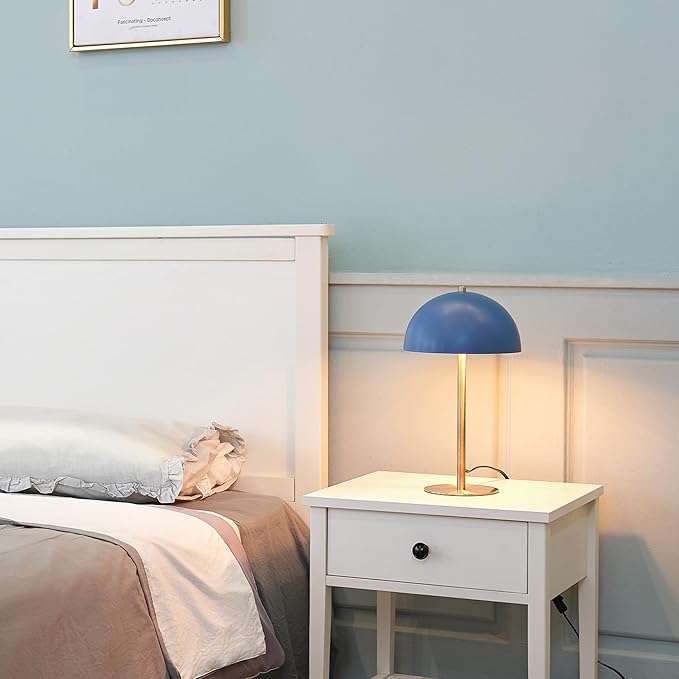 GLOBE Electric 52942 15" Blue Desk Lamp with Brass Accents, in-Line On/Off Rocker Switch, Ideal for Bedroom, Office Decor, Home Essentials, Reading Light, LED Bulb Compatible