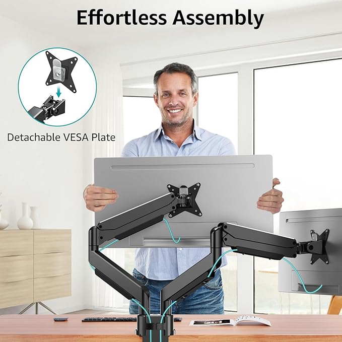 MOUNT PRO Dual Monitor Stand for Max 43 Inch Ultrawide Computer Screen, Premium Aluminum Heavy Duty Monitor Arm Holds 6.6lbs to 33lbs, Gas Spring Full Motion Display Desk Stand, VESA Mount