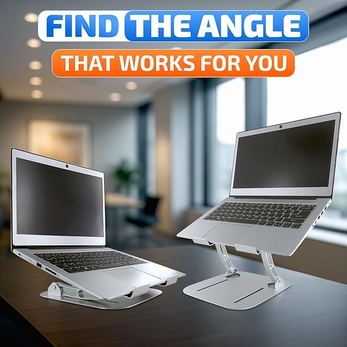 Adjustable Laptop Stand For Desk - Portable Laptop Riser for Desk with Ventilation Slots for Enhanced Airflow, Non-Skid Silicone Pads, Adjustable Height & Angle - Computer Stand for 10-17.3" Laptops