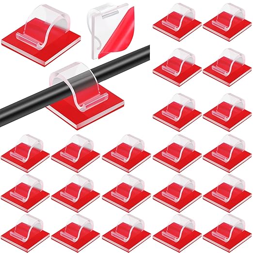 60 Pieces Mini Cable Clips Self Adhesive Light Clips Light Hooks Wire Cable Organizer Cable Wire Management Holder for Home Office Car Desk Outdoor String Lights (Clear, Small)