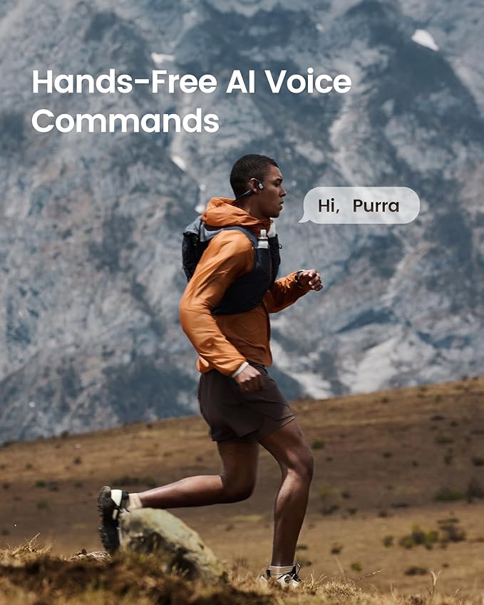 Purra Run Bone Conduction Sport Headphones, Open-Ear Bluetooth Headphones with Mic, IP67 Waterproof, Deep Bass, Voice Control, Secure Fit for Running, Cycling, and Workouts (Black)