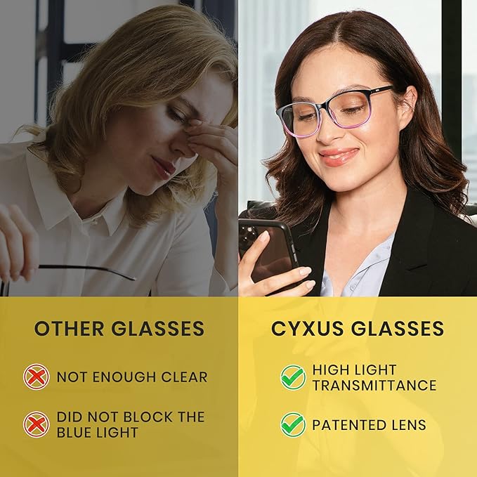 Cyxus Blue Light Blocking Glasses Women Men Computer Gaming Square Glasses UV400 Protection Anti Eyestrain T47