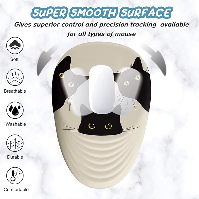 Mouse Pad, Ergonomic Mouse Pad with Wrist Rest Support and Non-Slip PU Base, Cute Computer Mousepad for Pain Relief, Office & Home, Beige Three Cats