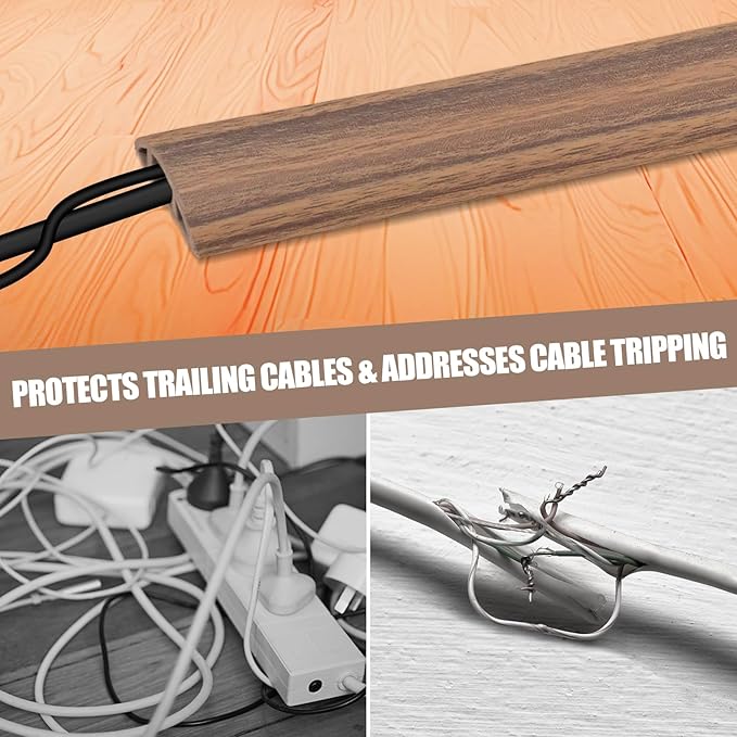 Floor Cord Cover Self Adhesive Cord Hider,20FT Cable Management, Extension Strip Protector for Wires, Prevent Cable Trips for Offices, Gyms, Exhibitions Cavity:0.39"(W) x 0.27"(H) Woodsmokedbrown