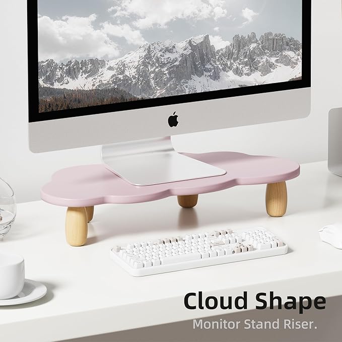Monitor Stand Riser,Cloud Shape Wood Computer Monitor Stand, Monitor Stand Riser, Multi-Purpose Desktop Organizer Riser for Computer,Laptop,Printer,TV,Purple, Black
