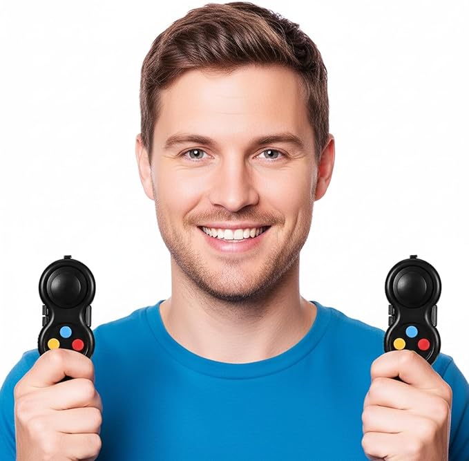 Skylety 2 Pcs Fidget Toys for Adults Fidget Pad Christmas Basket Stuffers Stress Relief Cube Clicker Controller Sensory Educational Toy for ADHD Autism Spinner(Black Style)