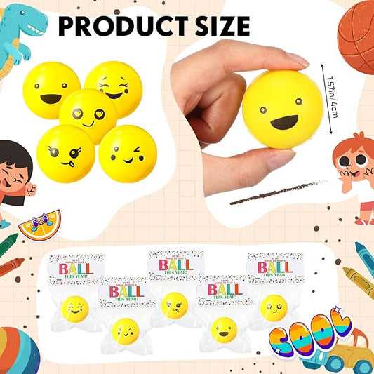 Meooeck 50 Pack Back to School Gifts for Students Smile Face Stress Balls Funny Stress Balls Foam Relief Toy with Bag and Greeting Card First Day of School Gift Classroom Prize Party Favor(Yellow)