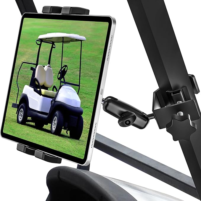 woleyi Golf Cart Tablet Holder Mount, 360° Adjustable, Metal Wider Clamp Arm for ZGO/Club Car/Yamaha/Other Golf Carts, for 4.7-13" Device Like iPad Pro, Air, Mini, iPhone, Galaxy Tabs, Z Fold, Fire HD