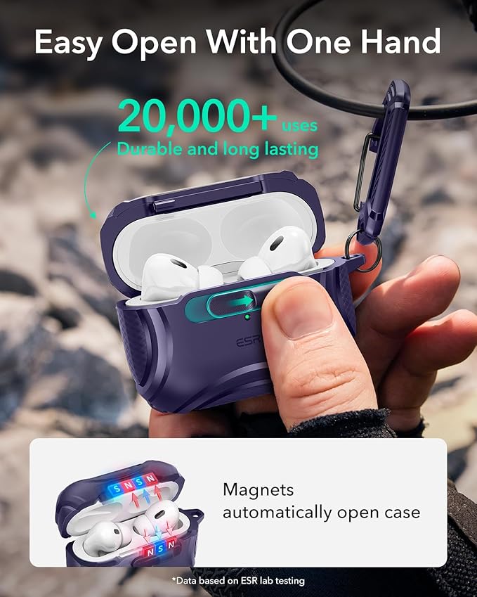 ESR for AirPods Pro 2 Case (2023/2022/2019, 2nd/1st Gen), Compatible with AirPods Pro 2nd Generation (USB-C/Lightning Cable), Effortless MagSafe, Drop-Proof Lock, Easy Open, Cyber Series,Purple