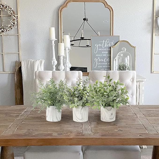 Hollyone Faux Plants Indoor Artificial Mini Potted Plants Plastic Green Plant Small Fake Plants Eucalyptus Decor in Pots for Home Table Room Bathroom Decor