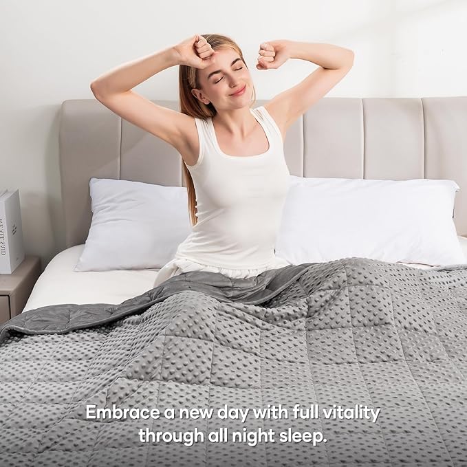 Wemore Minky Dot Weighted Blanket for Adults Twin Size 15 lbs, Soft Cozy Heavy Blanket for Stress Relief and Sleep Promotion, Breathable Blanket for All-Season with Glass Beads, Grey 48 x 72 inches