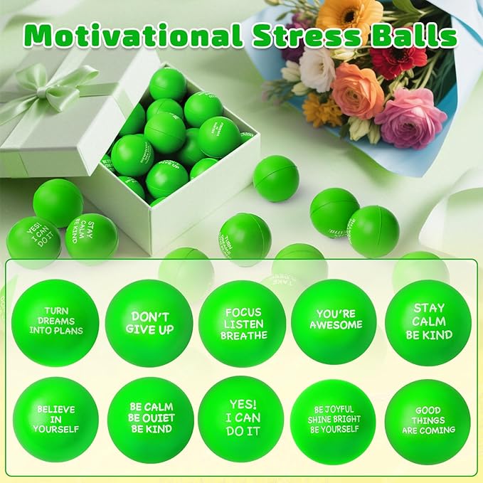 54PCS Motivational Stress Balls for Adults and Kids - Stress Balls Bulk Soft Sponge Squeeze Toys with Inspirational Quotes | Office Classroom Stress Relief Gifts | Anxiety Relief Fidget Toys
