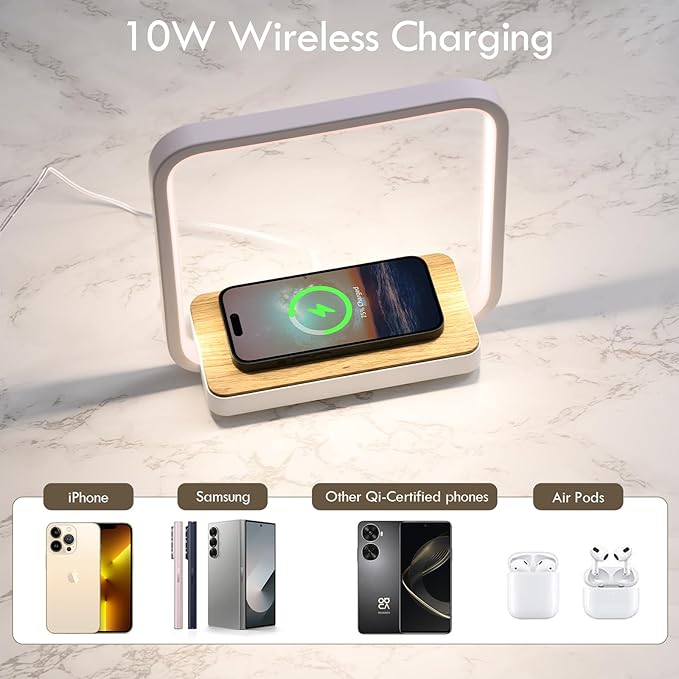 WILIT Bedside Lamp with Qi Wireless Charger, A13 Table lamp 3 Step Dimmable Touch Control Desk Lamp for for Living Room, Bedroom, Kids Room.