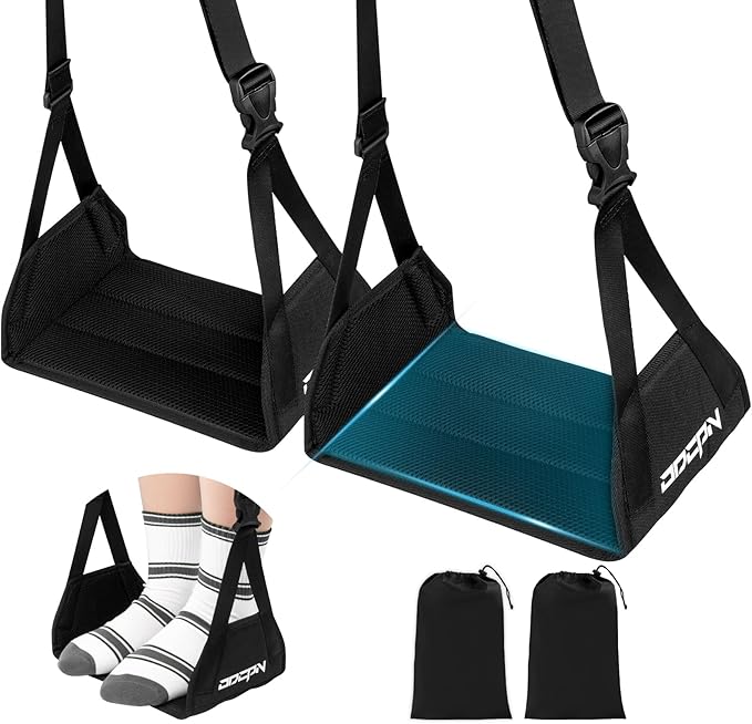 2-Pack Foot Hammock for Plane Travel, No Collapse Thickened Bamboo Airplane Foot Rest with Extended Adjustment Strap, Portable Desk Foot Hammock to Relax Your Feet, Foot Sling Travel Essentials(Black)