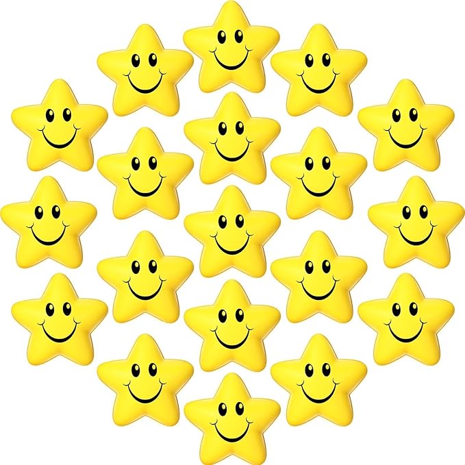 20 Pieces Star Smile Face Stress Balls Star Mini Foam Smile Ball Stress Relief Toy Mini Classroom Exchange Gifts Kids Toys for School Carnival Reward, Student Prizes, Party Bag Fillers