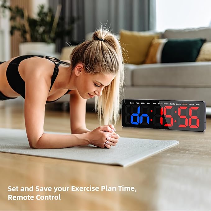 13" Gym Timer Clock, Workout Interval Timer with Remote Control, Count Down & Up Stopwatch, Adjustable Brightness, Large LED Digital Display, Fitness Digital Clock for Home/Garage/Boxing