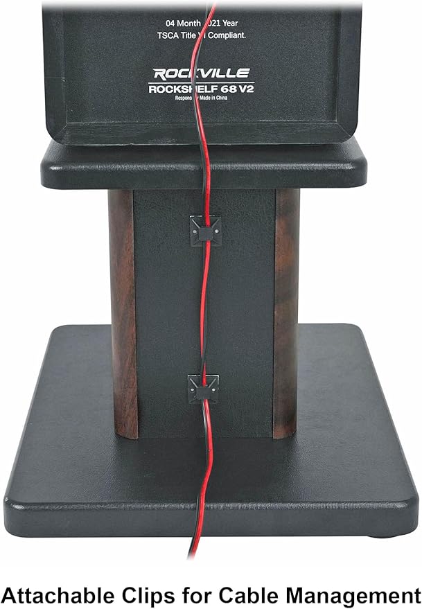 Rockville RHT8D Desktop Speaker Stands, Dark Wood, 66 lbs Capacity, Vibration Isolation Pads, Sturdy MDF Build, Sleek Design, for Bookshelf Speakers and Studio Monitors