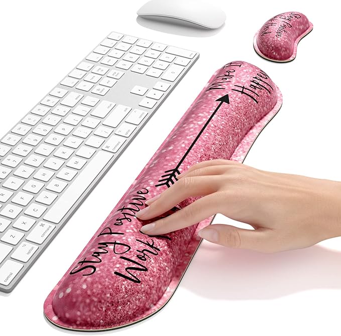 Dapesuom Enlarge Keyboard Wrist Rest, Memory Foam Wrist Cushion for Desk Mats Support, Typing Pain Relief Keyboard Mouse Pad Rests Set with Non-Slip Base for Gaming Laptop Office Computer, Quotes